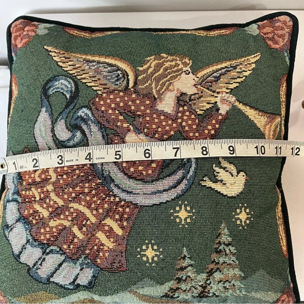 Vintage Christmas Angel Green Tapestry Accent Pillow